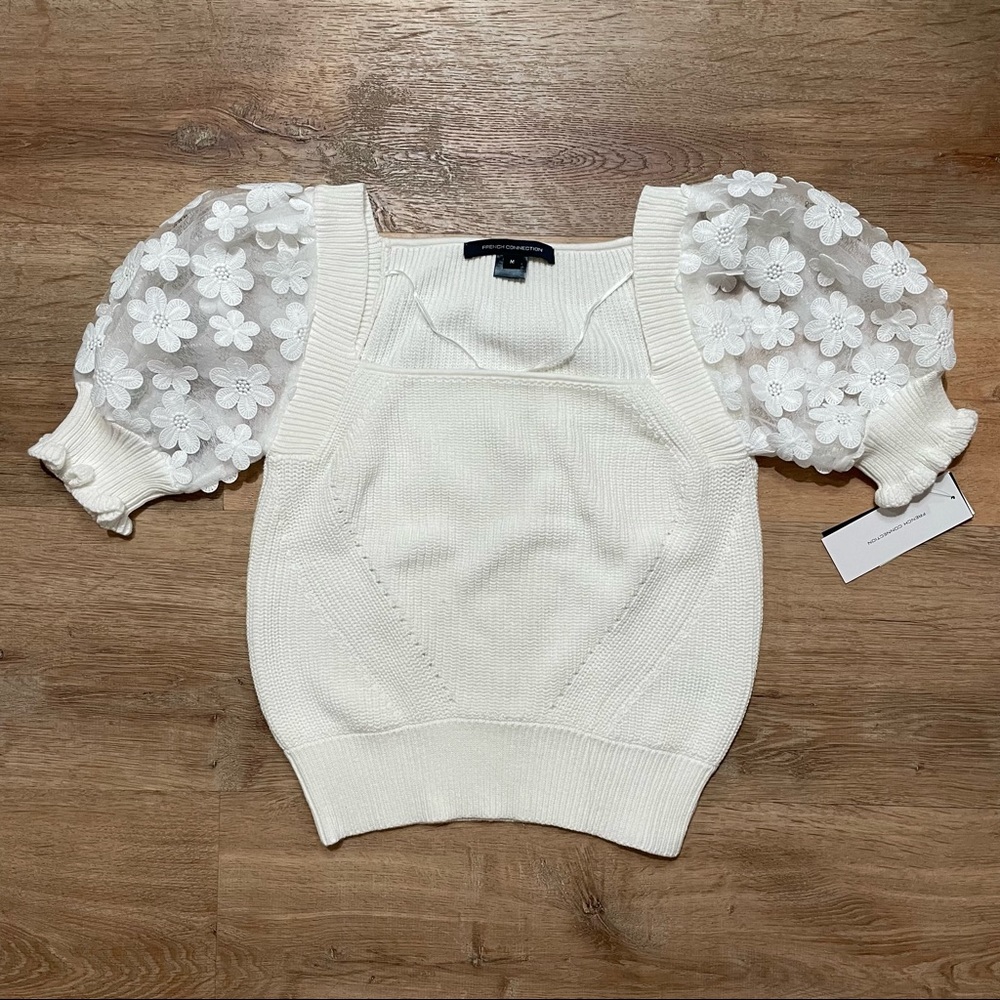 NWT French Connection White Shirt with Puff detailed Sleeves